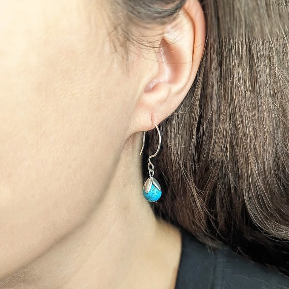 Sterling Silver Filled Floral Turquoise Magnesite Gemstone Beaded Drop Earrings